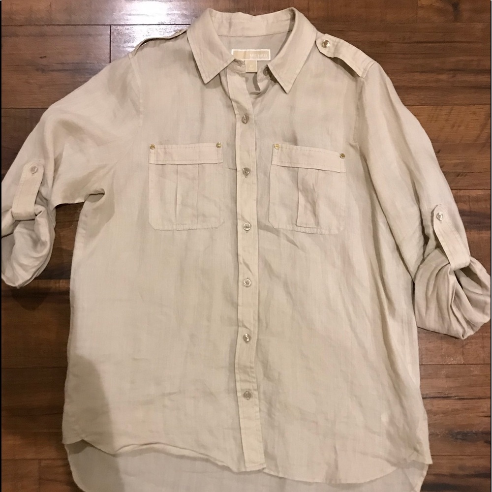 Michael Kors Button Up Roll Sleeve Top Size M
